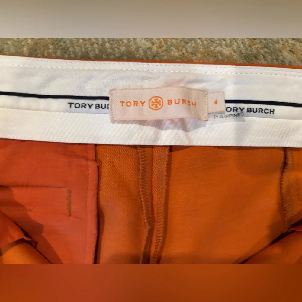 Tory Burch Orange Tailored Ankle Pants Size 4 Slim Leg Cropped Career